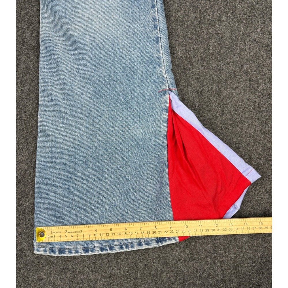 Vintage Levi's USA Y2K Reworked Flare Jeans Peace Sign Patchwork Boho Juniors 11 - Picture 7 of 14